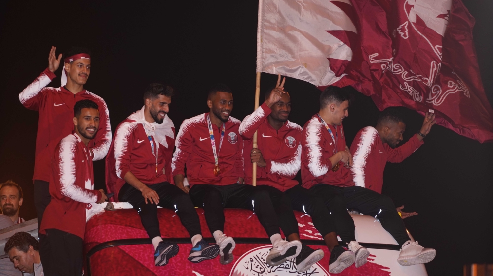 The Qatari national football team at the victory parade [Sorin Furcoi/XEn News]