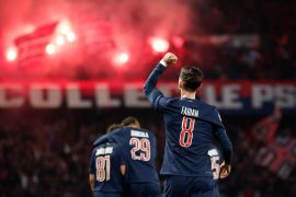 Soccer Football - Champions League - Semi Final - Second Leg - Paris St Germain v Arsenal - Parc des Princes, Paris, France - May 7, 2025 Paris St Germain's Fabian Ruiz celebrates scoring their first goal REUTERS/Benoit Tessier