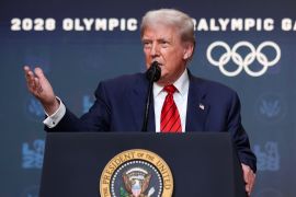 U.S. President Donald Trump delivers remarks after signing an executive order to create a White House Olympics task force to handle security and other issues related to the LA 2028 summer Olympic games