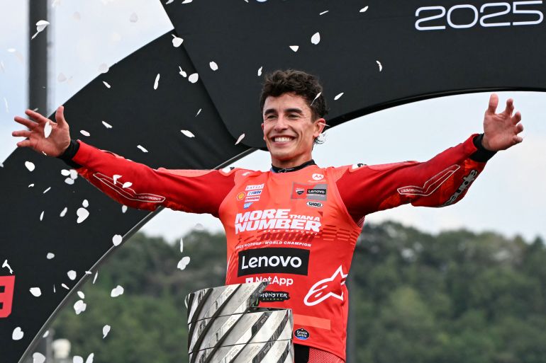 Marc Marquez reacts.