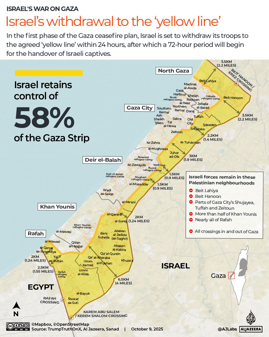 INTERACTIVE - Gaza map Israel’s withdrawal in Trump’s 20-point plan yellow line map-1760017243