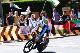 The Israel-Premier Tech cyclists were repeatedly targeted by pro-Palestine protests at the Vuelta a Espana race in Spain [File: Juan Medina/Reuters]