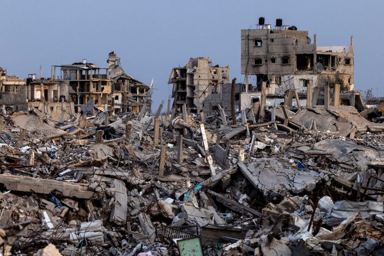 FILE PHOTO: Buildings lie in ruins amidst the rubble in Rafah in the southern Gaza Strip,